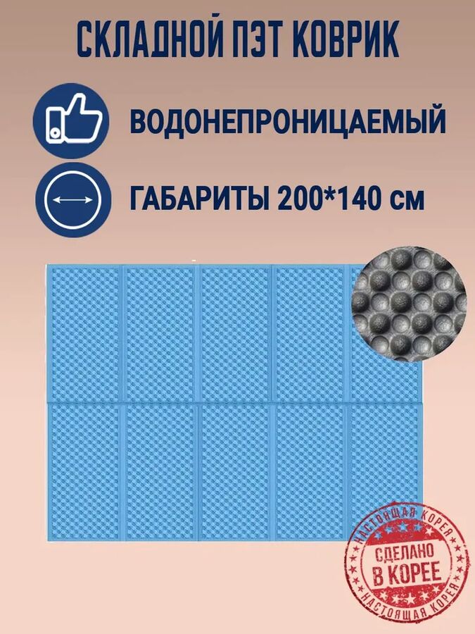 Gochu Складной кемпинговый ПЭТ коврик для пикника и отдыха на природе (синий) 140х200 см. + сумка