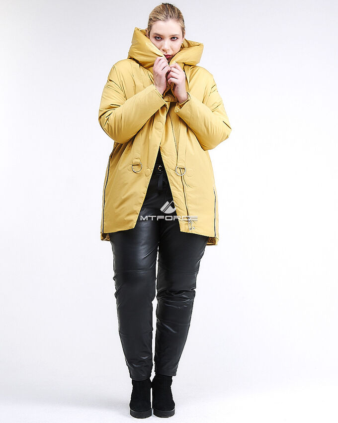 Женская зимняя молодежная куртка большого размера желтого цвета