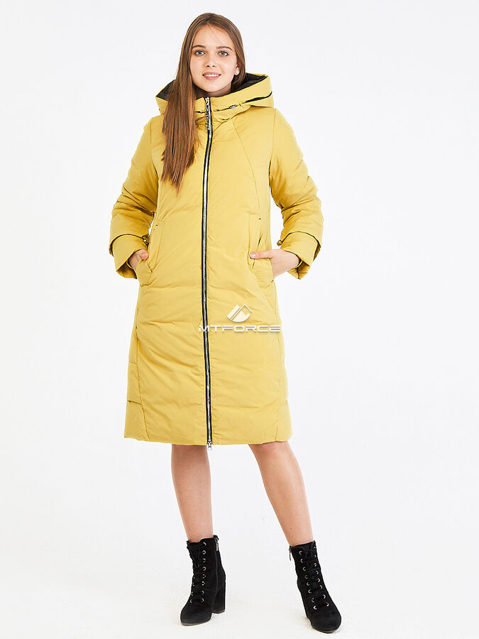 Женская зимняя классика куртка с капюшоном желтого цвета 100-927_56J