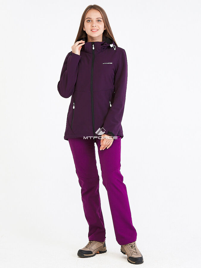 Женский осенний весенний костюм спортивный softshell темно-фиолетового цвета 019077TF