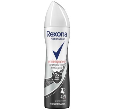 Део спрей REXONA 150мл Антибактериальная+Невидимая на черном/белом