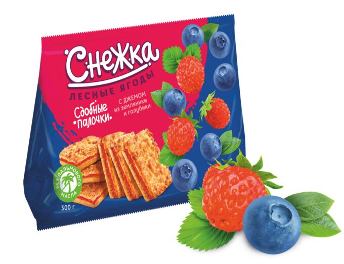 Дарлетто Изделия х/б сдобные палочки &quot;Снежка Лесные ягоды&quot; с джемом из земляники и голубики 300 г.