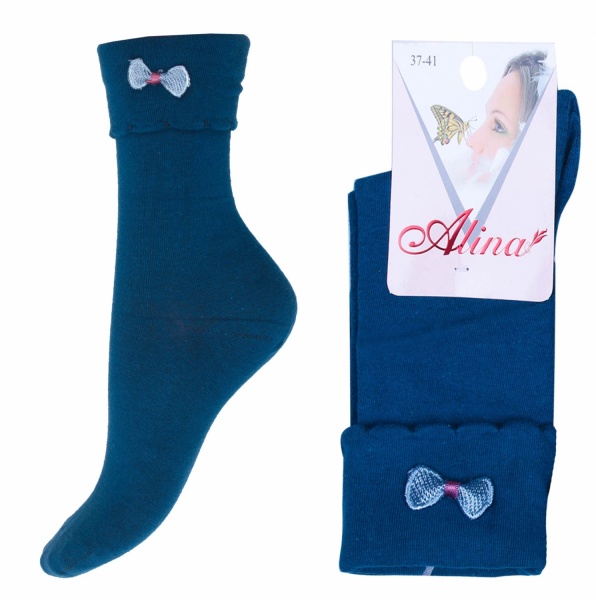 Носки хлопковые с отворотом и декоративным бантиком &quot; Alina 18NO.B52 &quot; синие р:37-41