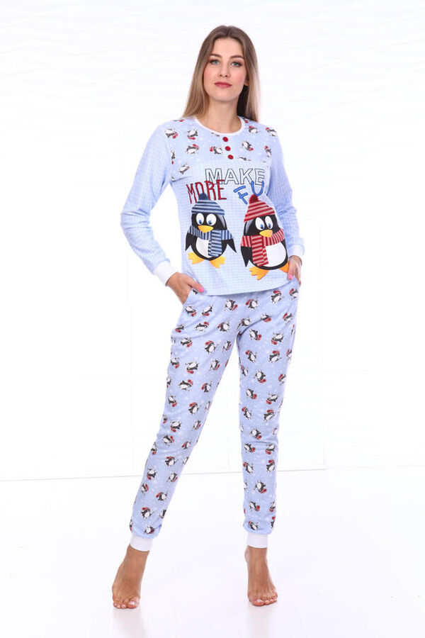 Пижама ночная женская, модель 451, трикотаж (Пингвины)