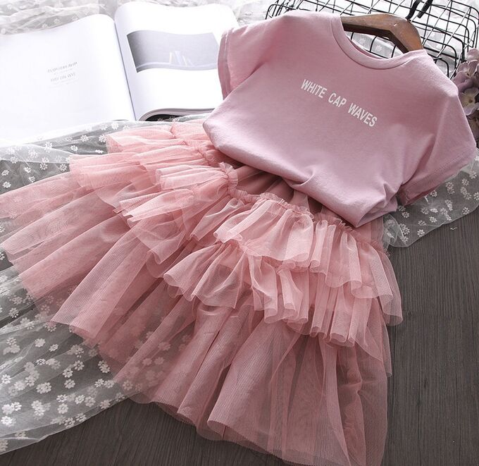 Футболка с принтом+юбка,розовый