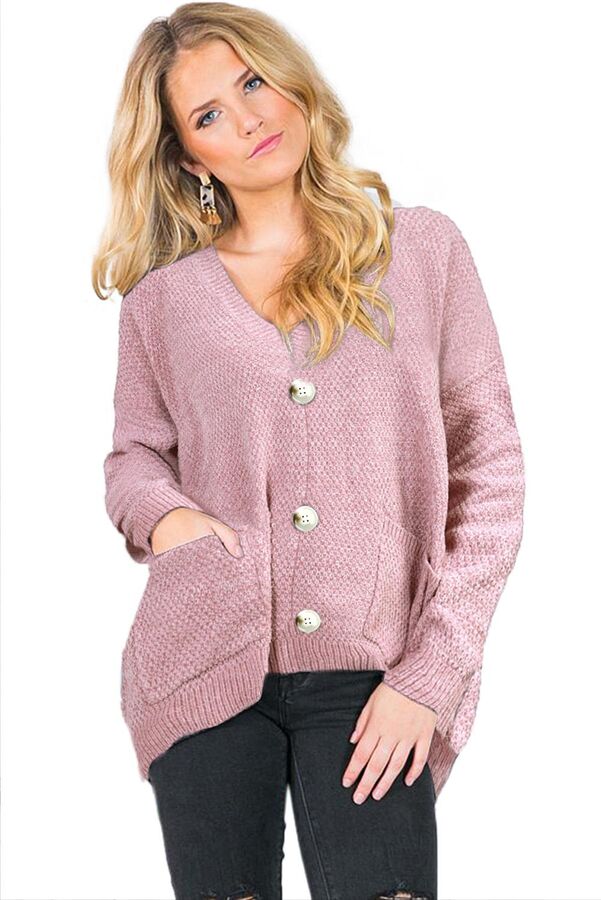 VitoRicci Розовый свободный свитер с пуговицами и карманами