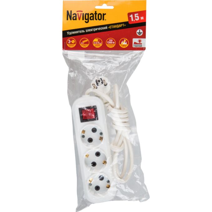 Нет Бренда Удлинитель Navigator 71 454 NPE-S1-03-150-ESC-3x0.75  3 гн. 1.5м (35)