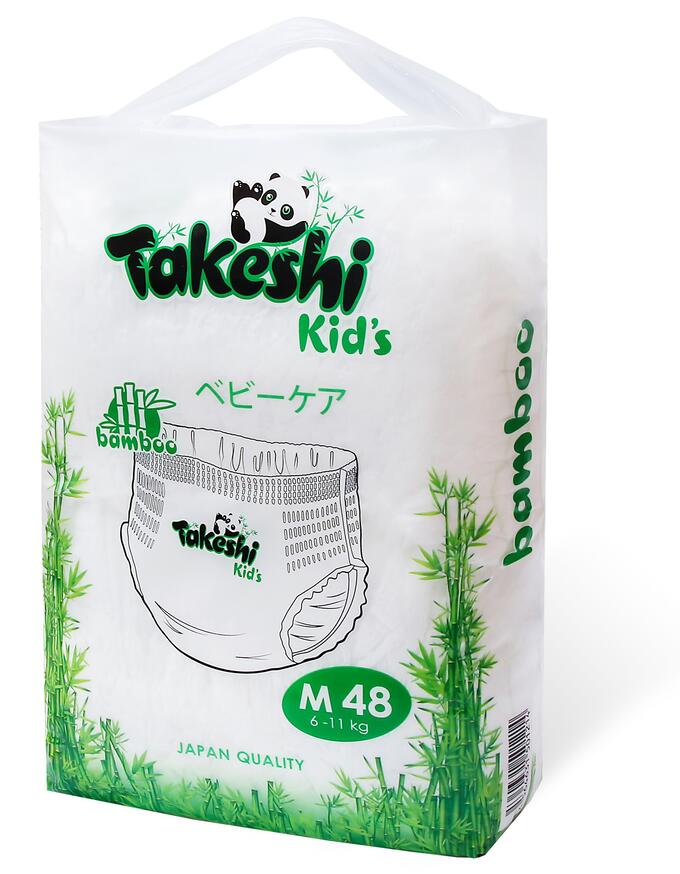 Takeshi Kid&#039;s Подгузники-трусики для детей бамбуковые М (6-11 кг) 48 шт