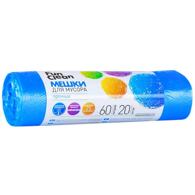 Мешки для мусора Fun Clean Прочные /60л*20шт./ ролик