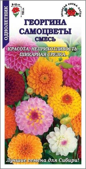 Золотая сотка Алтая Цветы Георгина Самоцветы ЦВ/П (СОТКА) 0,1гр смесь однолетник до 1,1м