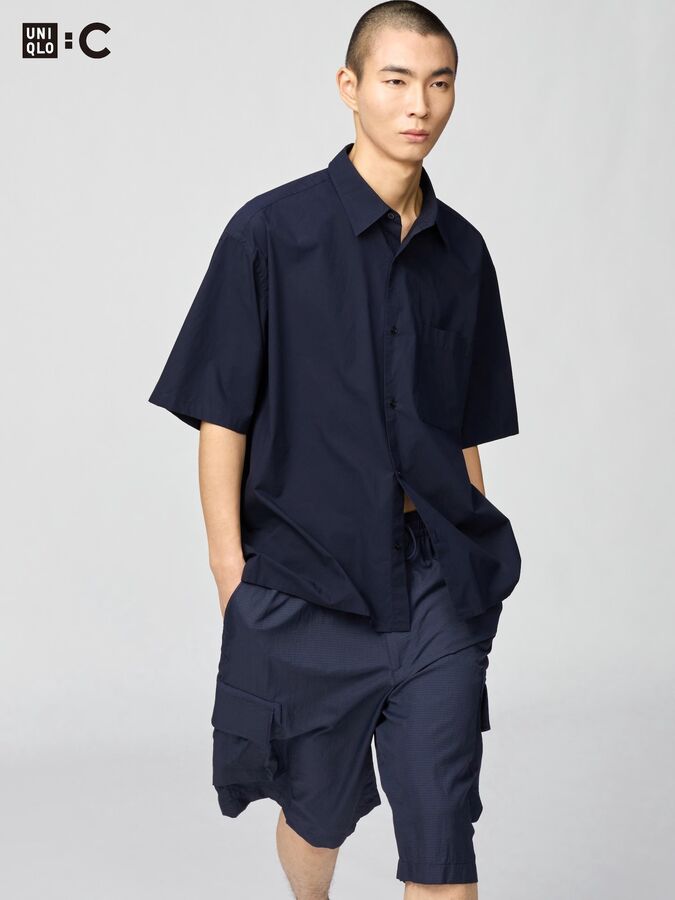 UNIQLO: C - однотонная рубашка оверсайз с короткими рукавами - 69 NAVY
