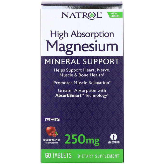 Natrol, High Absorption Magnesium, Cranberry Apple Natural Flavor, 250 mg, 60 Tablets