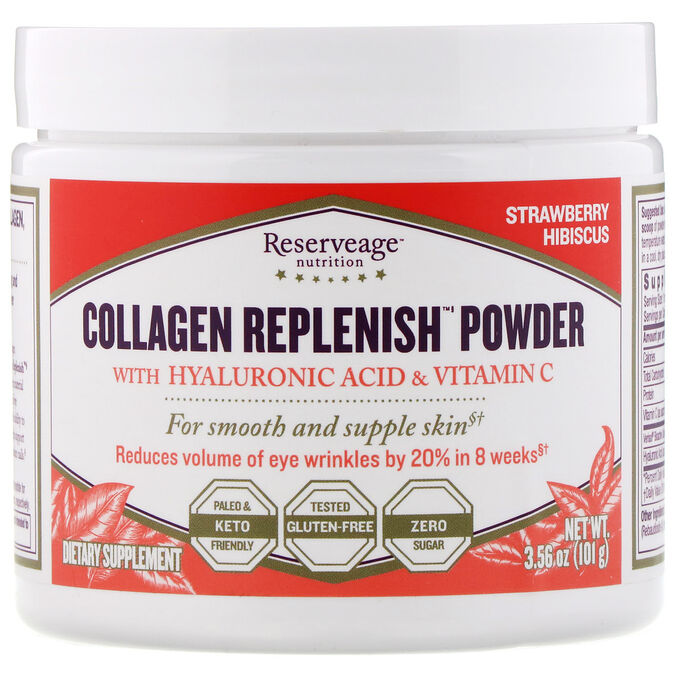 ReserveAge Nutrition, Collagen Replenish Powder, Strawberry Hibiscus, 3.56 oz (101 g)
