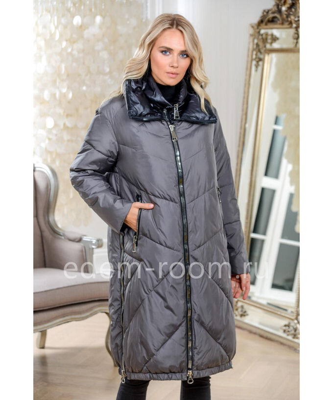 Пуховое пальто на молнииАртикул: 9855-2-105-SR