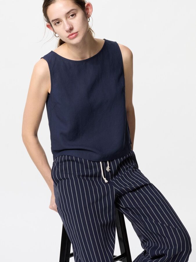 UNIQLO Блузка льняная без рукавов, темно-синий