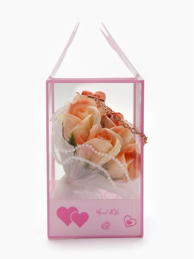 SB BEAUTY Набор из 6 нежных бело-розовых мыльных роз