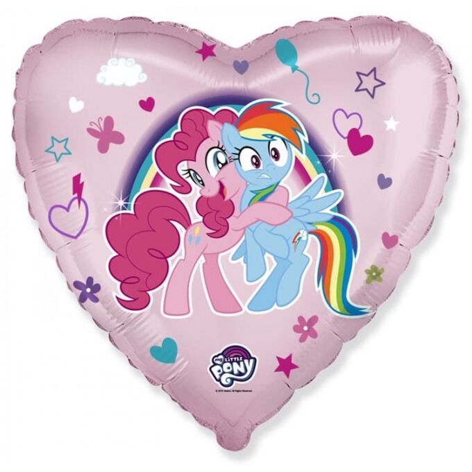 Фольга шар Сердце My little Pony Лошадки Пинки Пай и Радуга розовый 18&quot;/45 см