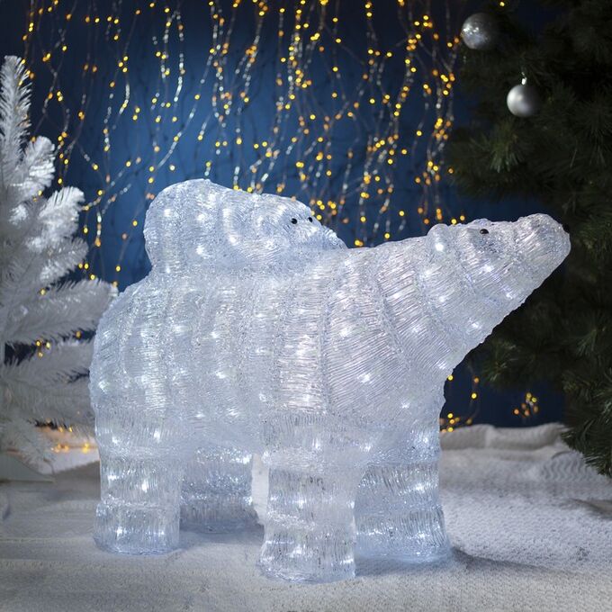 Luazon Lighting Фигура акрил. &quot;Медведь с медвежонком&quot; 80х30х60 см, 150 LED, 8 режимов, 220V, БЕЛЫЙ