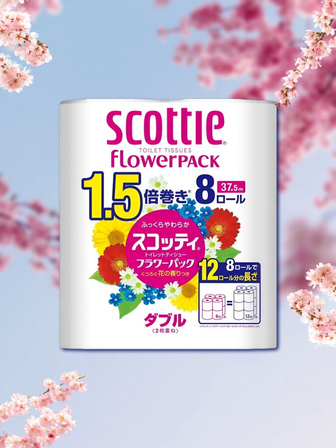 Мягкая туалетная бумага Crecia &quot;Scottie Flower PACK 1.5&quot; плотной намотки, двухслойная 8 рул.