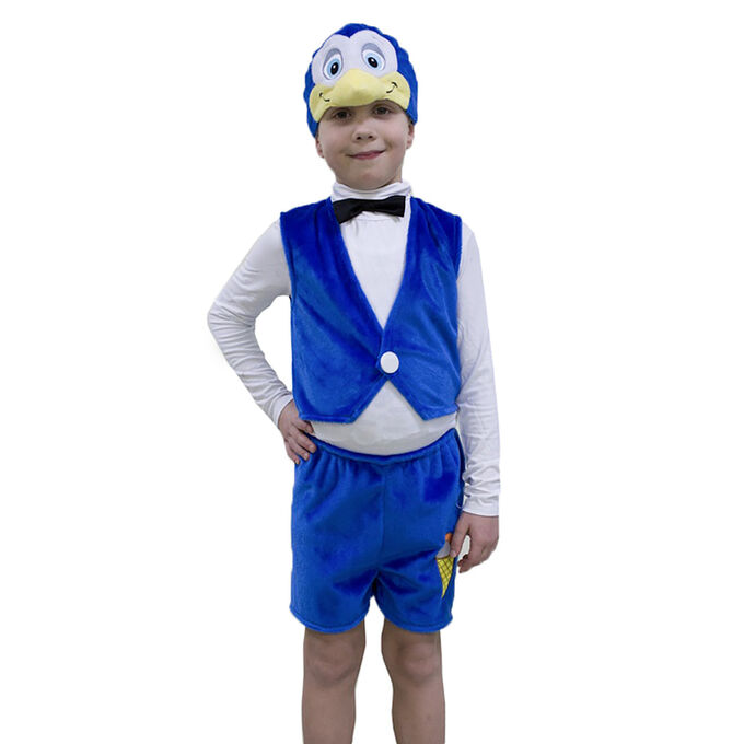 Карнавальный костюм «Пингвинчик», маска-шапочка, жилетка, шорты, рост 122-128 см