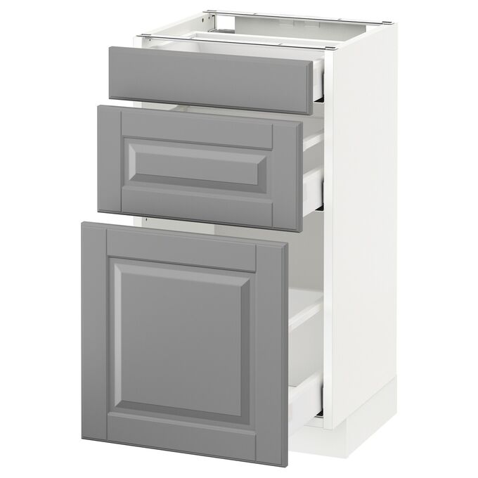 IKEA МЕТОД, базовый шкаф с 3 выдвижными ящиками, белый Maximera/Bodbyn grey, 40x37x70 см