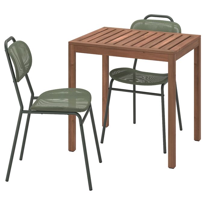 IKEA N?MMAR? ЭНСХОЛЬМ, стол и 2 стула, наружный, светло-коричневый, окрашенный в зеленый цвет, 75 см