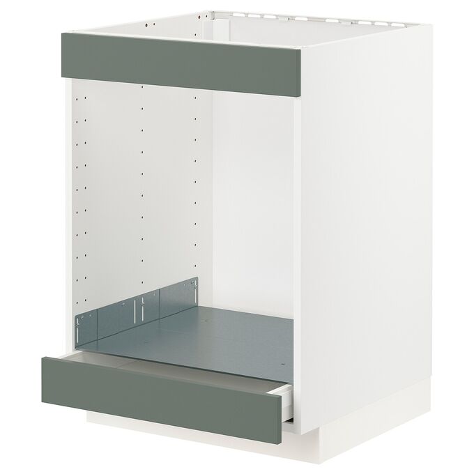 IKEA METOD MAXIMERA, базовая кабина для варочной панели + духового шкафа с выдвижным ящиком, белый /серо-зеленый Bodarp, 60x60x80 см