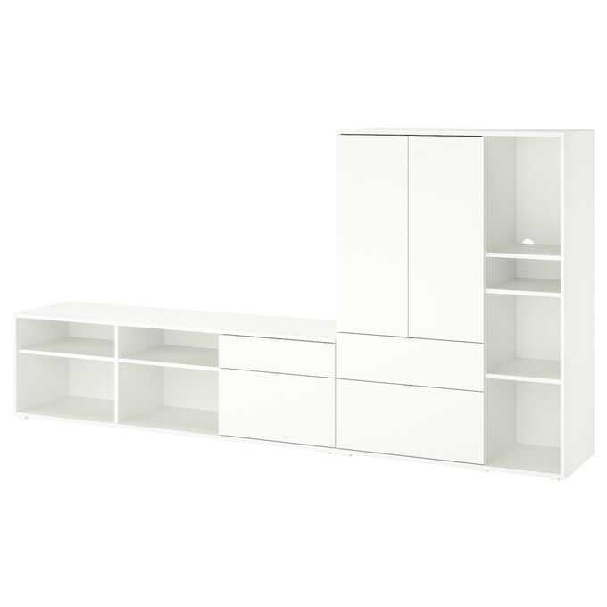IKEA VIHALS, комбинация для телевизора и хранения вещей, белый, 285x37x140 см