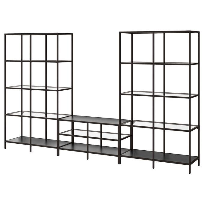 IKEA VITTSJ?, комбинация для хранения телевизора, черно-коричневый стекло, 300x36x175 см