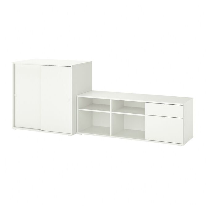 IKEA VIHALS, комбинация для телевизора и хранения вещей, белый, 242x37x90 см