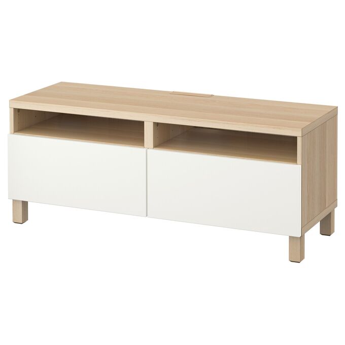 IKEA BEST?, подставка для телевизора с выдвижными ящиками, эффект белого мореного дуба/Lappviken white, 120x42x48 см