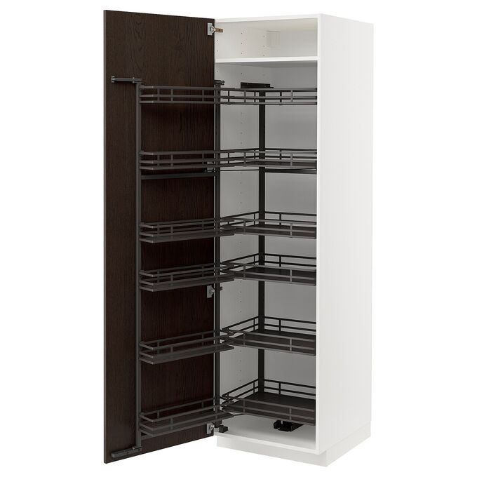 IKEA МЕТОД, высокий шкаф с выдвижной кладовой, белый Sinarp brown, 60x60x200 см