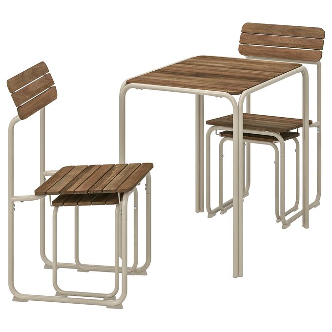 IKEA FURU?N, обеденный стол с 2 стульями + 2 подставки для ног, коричневый/открытый