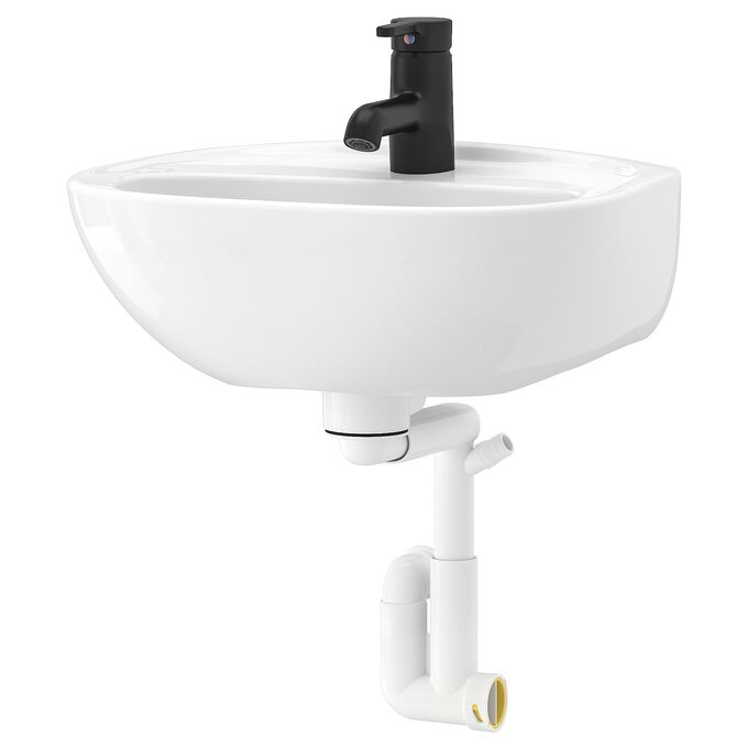 IKEA SKATSJ?N, умывальник с отводом воды смесителем, белый смеситель Saljen, 45x35 см
