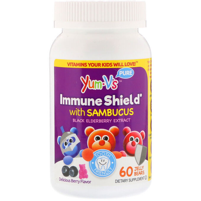 YumV&#039;s, Комплекс для поддержки иммунитета с бузиной, со вкусом ягод, 60 желе