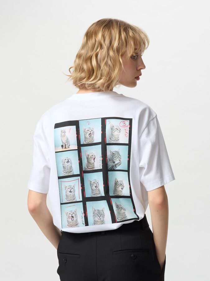 UNIQLO Cat Photograph UT - футболка расслабленного силуэта - 00 WHITE