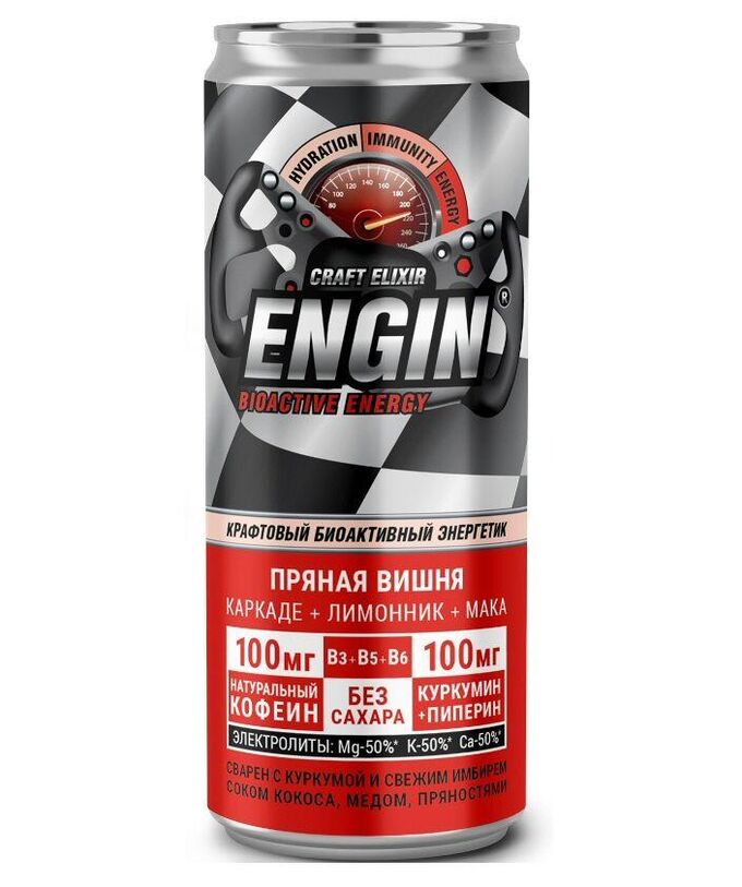 ENGIN Напиток энергетический «Пряная вишня» Каркаде+Лимонник+Мака 330 мл