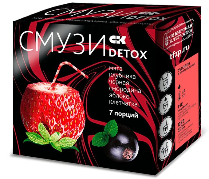 Сибирская клетчатка Смузи detox мята, клубника, чёрная смородина, яблоко 7*12г (Упаковка 24 шт)