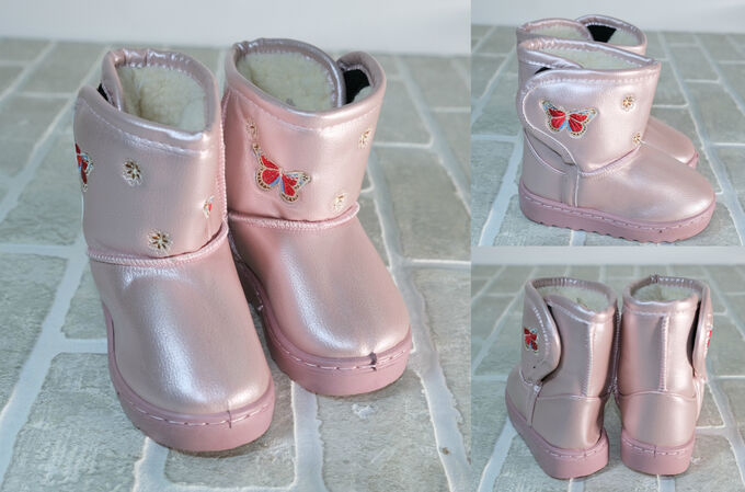 Обувь детская 8809Е-10 Сапоги &quot;Вышивка Бабочки+Цветочки&quot; Розовые