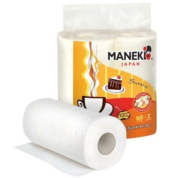 Полотенца бумажные &quot;Maneki&quot; Sumi-e 2 слоя. 60 л.белые. 2 рулона