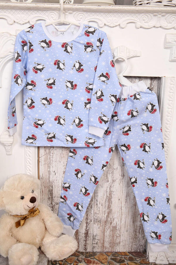 Пижама детская теплая, модель 316, трикотаж (Веселые пингвины)