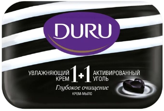 Мыло туалетное DURU 1+1 Увлажняющий крем&amp;Активированный уголь. 80гр. Глубокое очищение крем-мыло