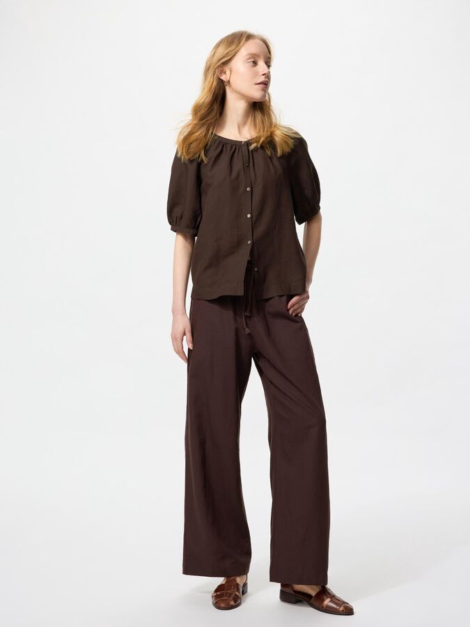 UNIQLO - легкие брюки из смесового льна - 38 DARKBROWN