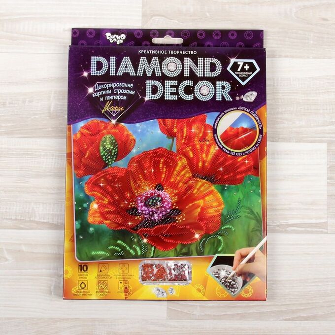 Danko Toys Набор для создания мозаики «Маки» DIAMOND DECOR, планшетка без рамки