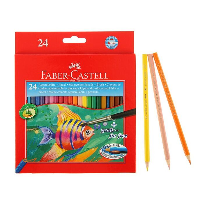 Карандаши акварельные 24 цвета Faber-Castell 1144, шестигранный корпус с кисточкой
