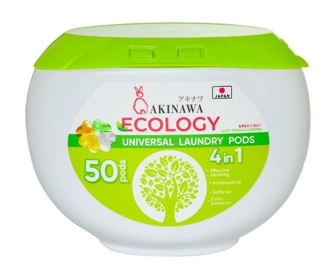 Капсулы для стирки AKINAWA ECOLOGY 50шт., 4в1 Универсальные, аромат свежести раннего утра, удаление стойких пятен, защита цвета, антибактериальный эффект. Японское качество. пр.Китай.
