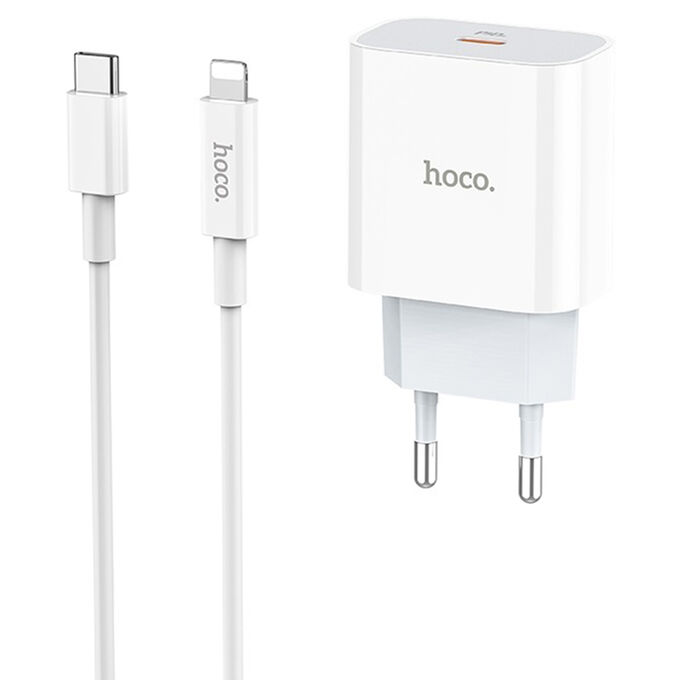 Сетевое зарядное устройство HOCO C76A Plus Speed 1xUSB-C с Кабелем Type-C - Lightning, 3A, 20W, белый