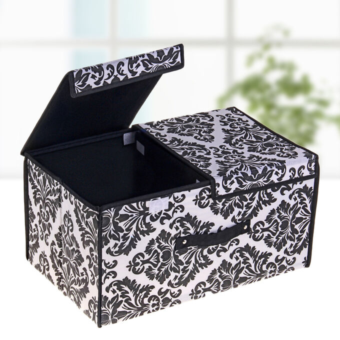 Короб для хранения с двойной крышкой «Вензель», 50*30*25 см, цвет чёрно-белый