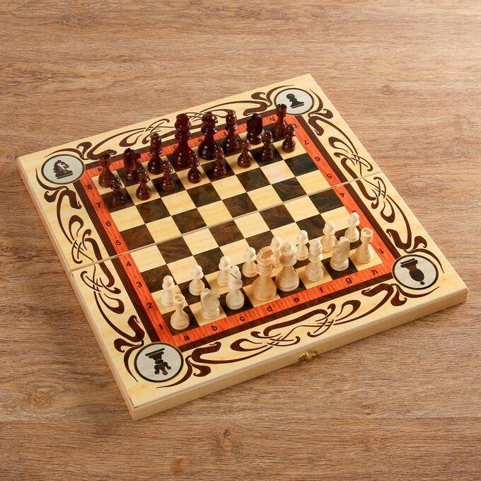 СИМА-ЛЕНД Настольная игра 3 в 1 &quot;Статус&quot;: шахматы, шашки, нарды (доска дерево 50х50 см)