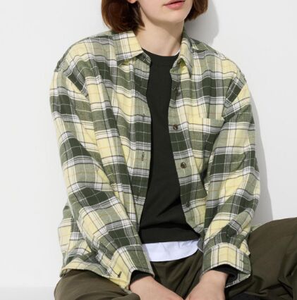 UNIQLO Женская фланелевая рубашка в клетку с длинными рукавами 472502 желтый